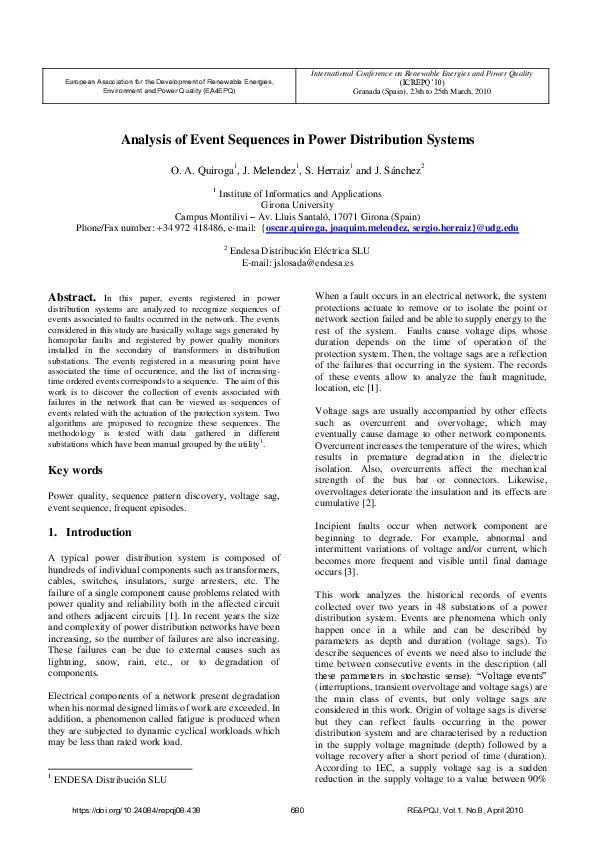 (PDF) Analysis of Event Sequences in Power Distribution Systems
