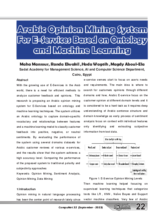 (PDF) Arabic Opinion Mining System for E-Service Based on Ontology and ...