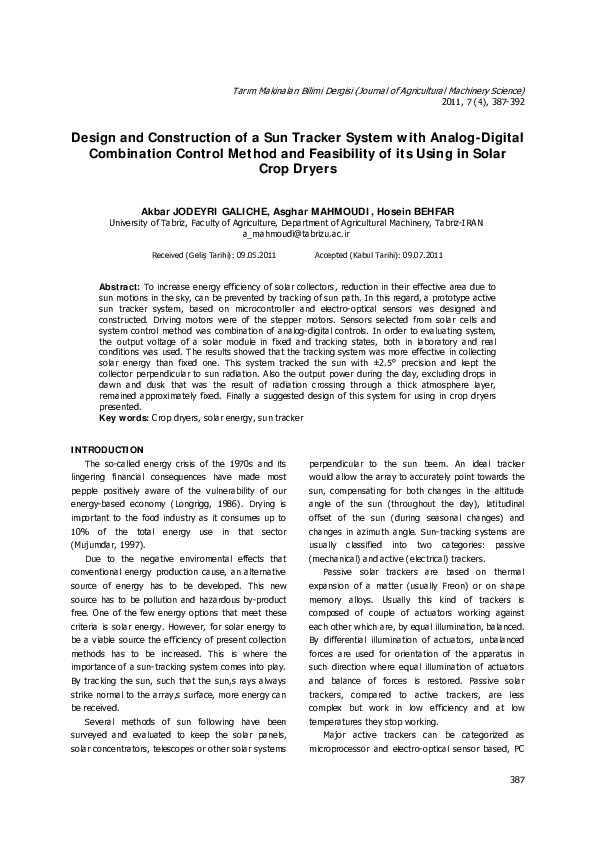 (PDF) Design and Construction of a Sun Tracker System with Analog ...