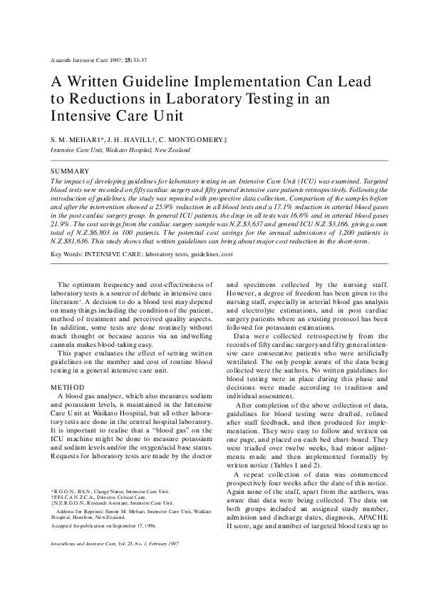 (PDF) A Written Guideline Implementation Can Lead to Reductions in ...