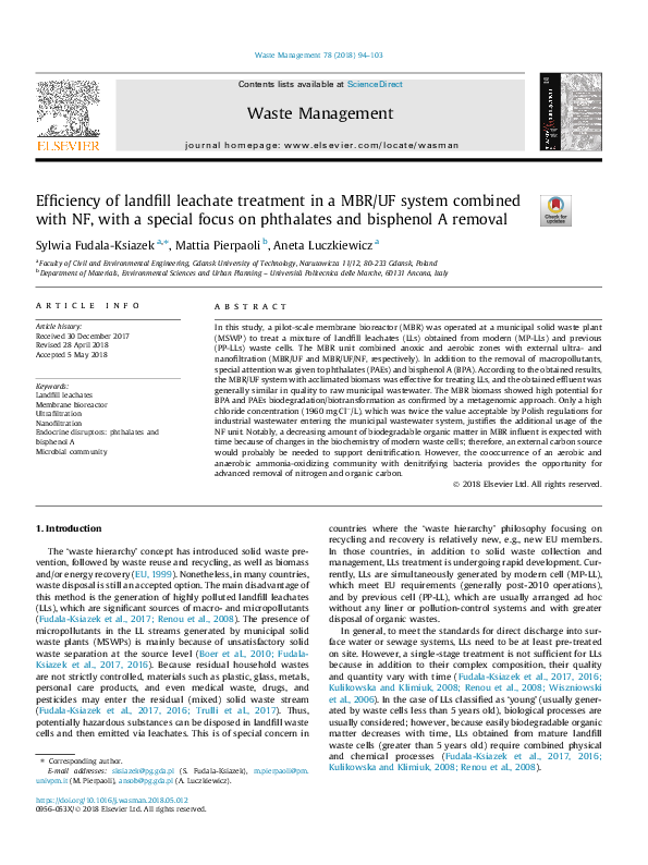 (PDF) Efficiency of landfill leachate treatment in a MBR/UF system ...