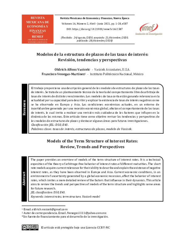(PDF) Modelos de la estructura de plazos de las tasas de interés ...