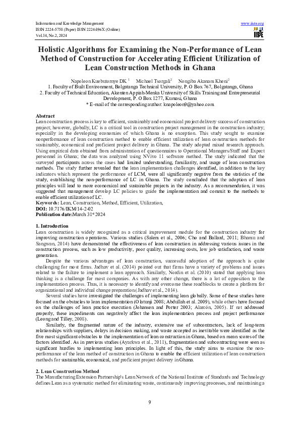 (PDF) Holistic Algorithms for Examining the Non-Performance of Lean ...