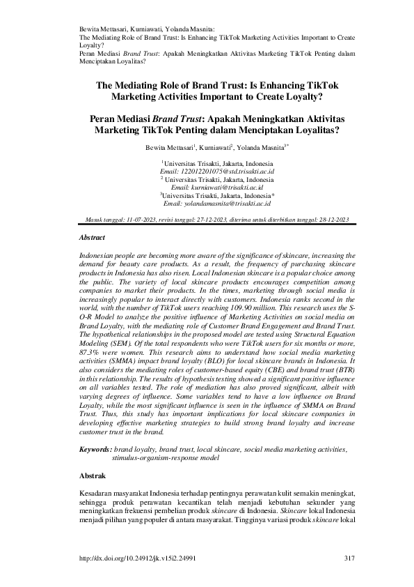 (PDF) The Mediating Role of Brand Trust: Is Enhancing TikTok Marketing ...