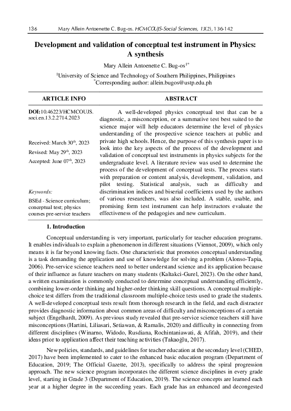 (PDF) Development and validation of conceptual test instrument in ...