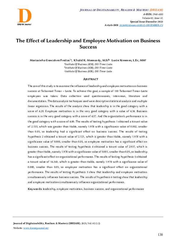 (PDF) The Effect of Leadership and Employee Motivation on Business Success