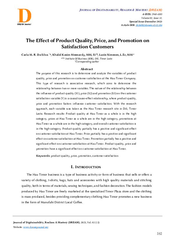 (PDF) The Effect of Product Quality, Price, and Promotion on ...