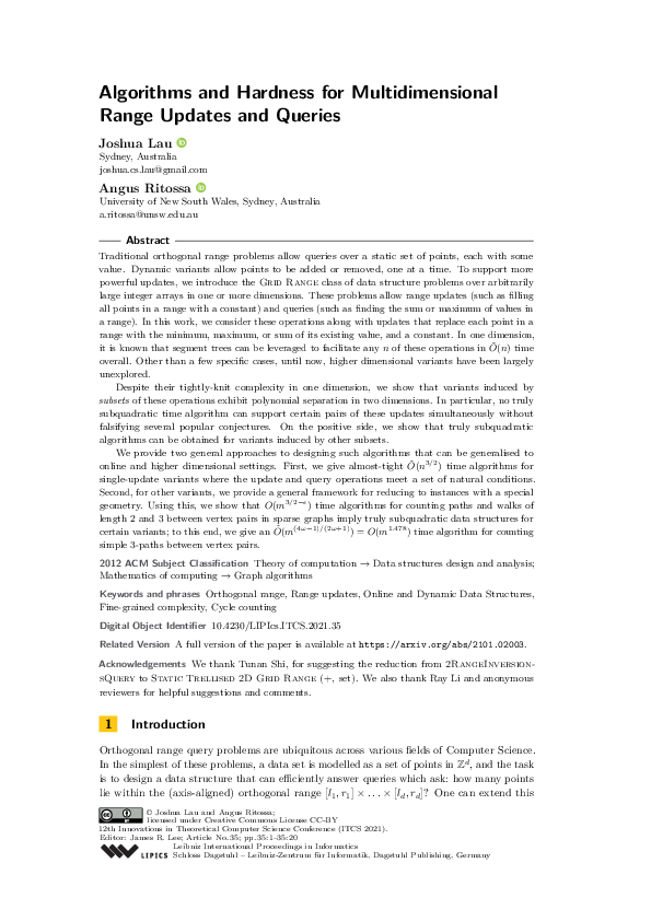 (PDF) Algorithms and Hardness for Multidimensional Range Updates and ...
