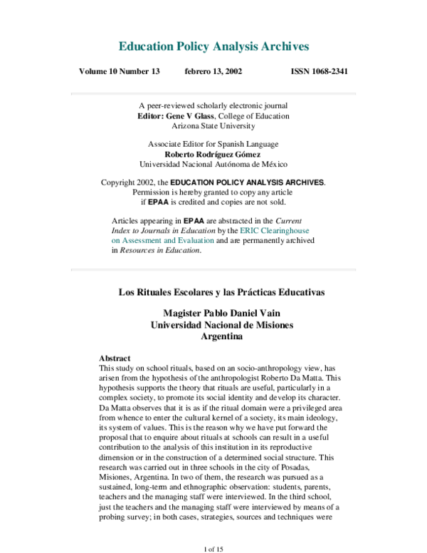 (PDF) School Rituals and Educational Practice