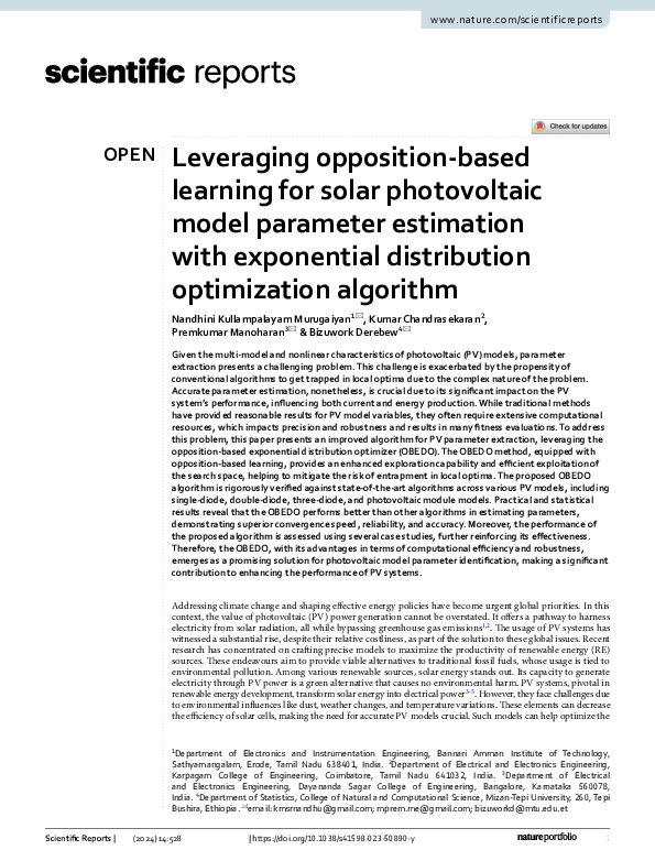 (PDF) Leveraging opposition-based learning for solar photovoltaic model ...
