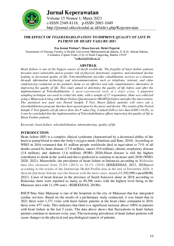 (PDF) THE EFFECT OF TELEREHABILITATION TO IMPROVE QUALITY OF LIFE IN ...