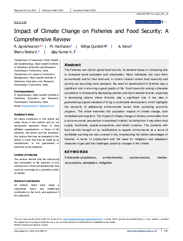 (PDF) Impact of Climate Change on Fisheries and Food Security: A ...