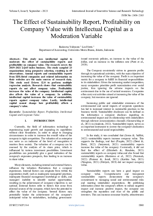 (PDF) The Effect of Sustainability Report, Profitability on Company ...