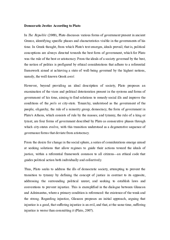 (PDF) Democratic Justice According to Plato