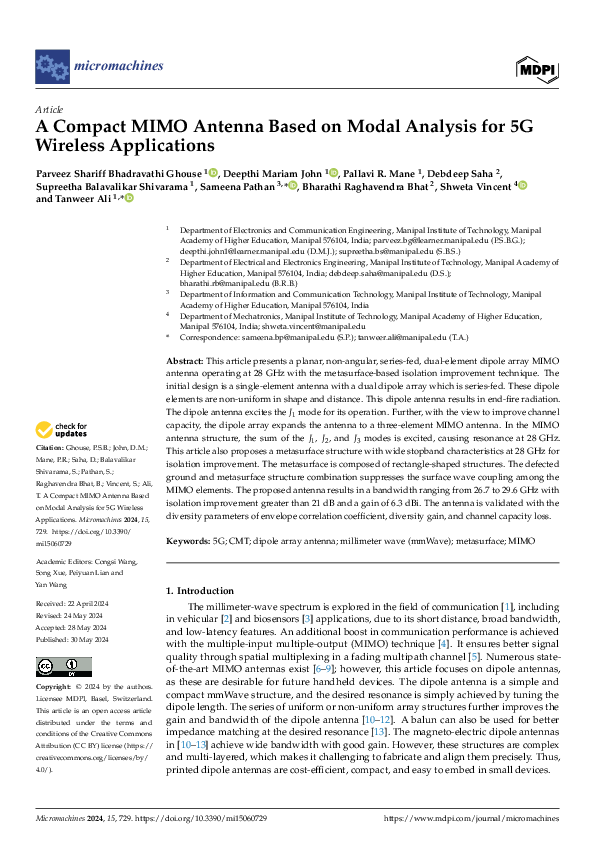 (PDF) A Compact MIMO Antenna Based on Modal Analysis for 5G Wireless ...