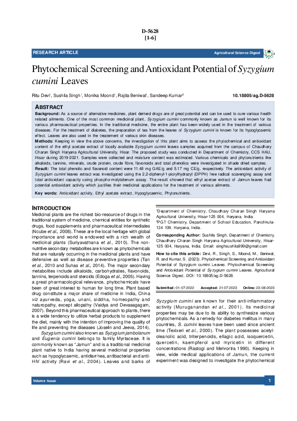 (PDF) Phytochemical Screening and Antioxidant Potential of Syzygium ...