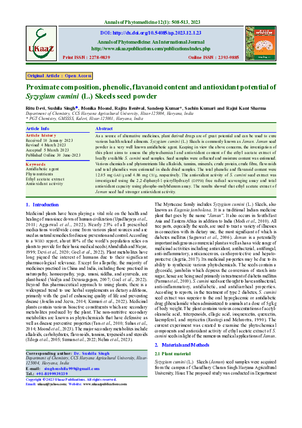 (PDF) Proximate composition, phenolic, flavanoid content and ...