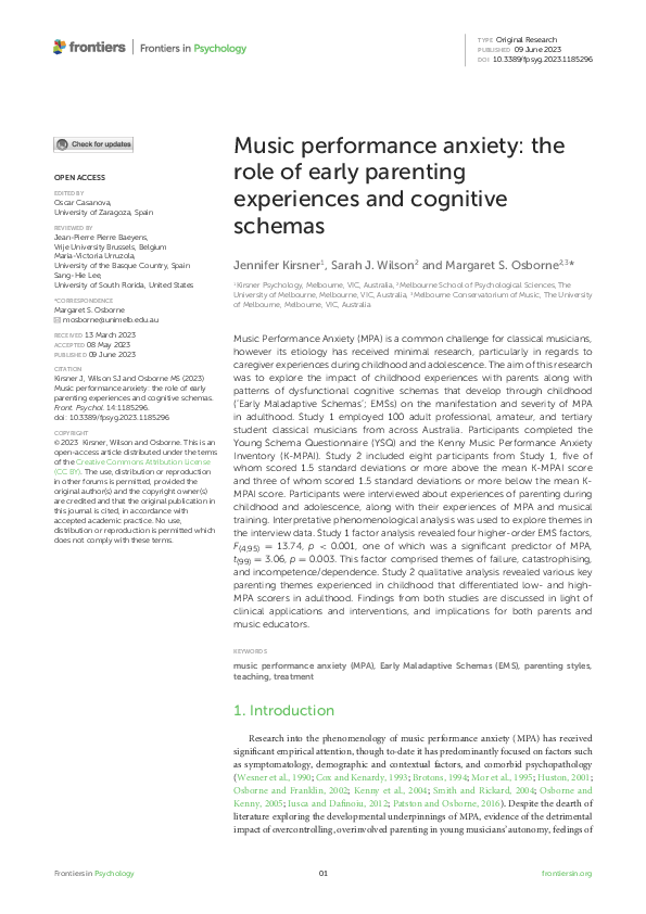 (PDF) Music performance anxiety: the role of early parenting ...