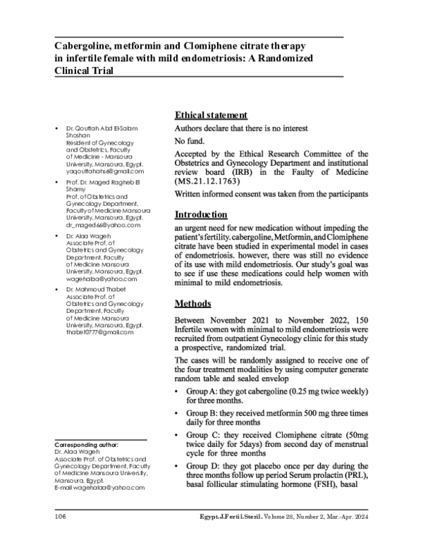 (PDF) Cabergoline, metformin and Clomiphene citrate therapy in ...