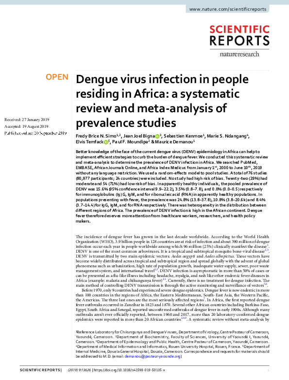 (PDF) Dengue virus infection in people residing in Africa: a systematic ...