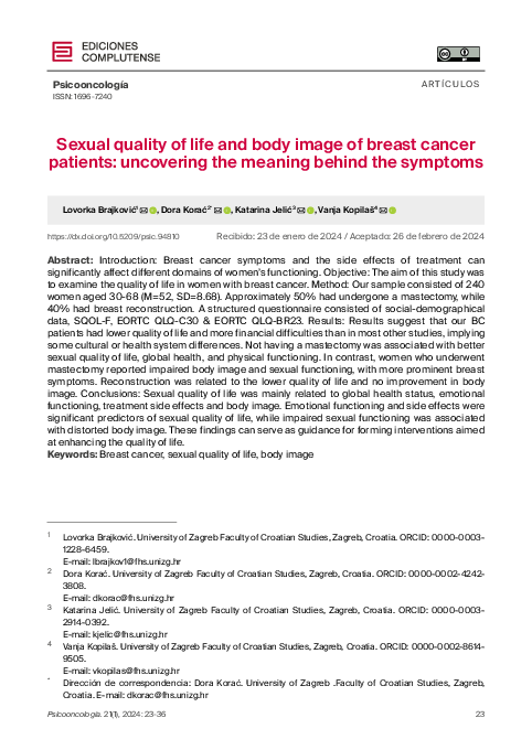 (PDF) Sexual quality of life and body image of breast cancer patients ...