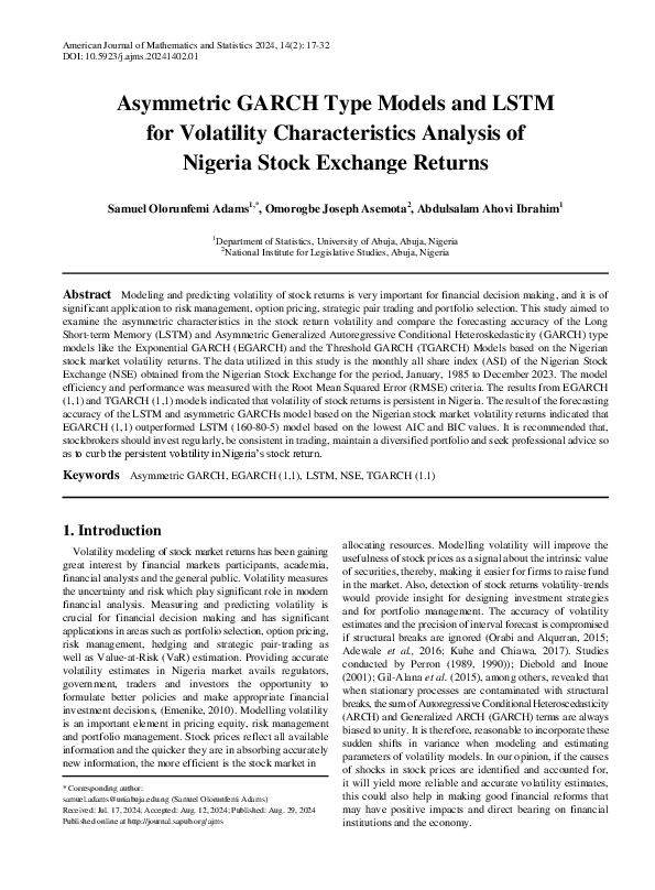 (PDF) Asymmetric GARCH Type Models and LSTM for Volatility ...