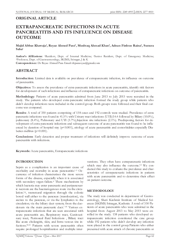 (PDF) EXTRAPANCREATIC INFECTIONS IN ACUTE PANCREATITIS AND ITS ...