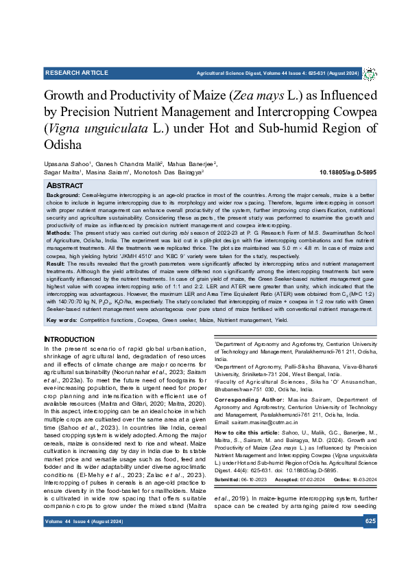 (PDF) Growth and Productivity of Maize (Zea mays L.) as Influenced by ...
