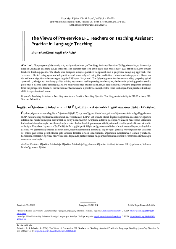 (PDF) The Views of Pre-service EFL Teachers on Teaching Assistant ...