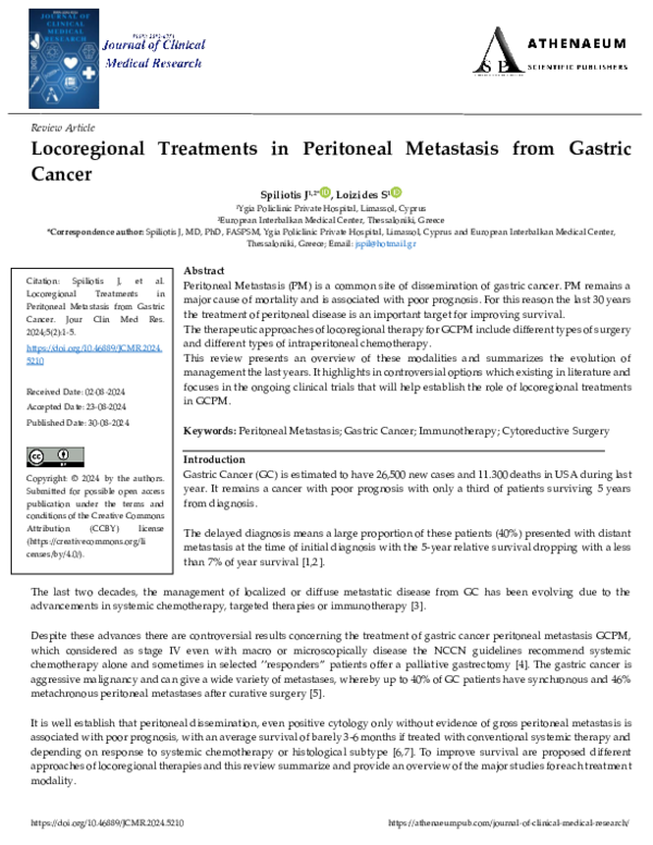 (PDF) Locoregional Treatments in Peritoneal Metastasis from Gastric Cancer