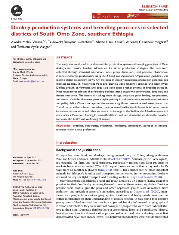 (PDF) Donkey production systems and breeding practices in selected ...
