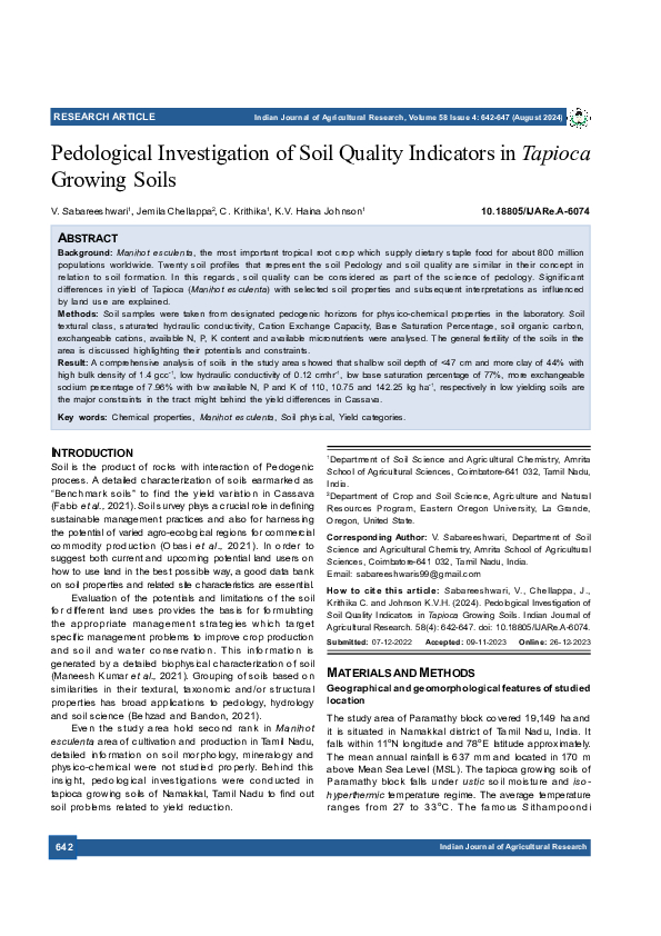 (PDF) Pedological Investigation of Soil Quality Indicators in Tapioca ...