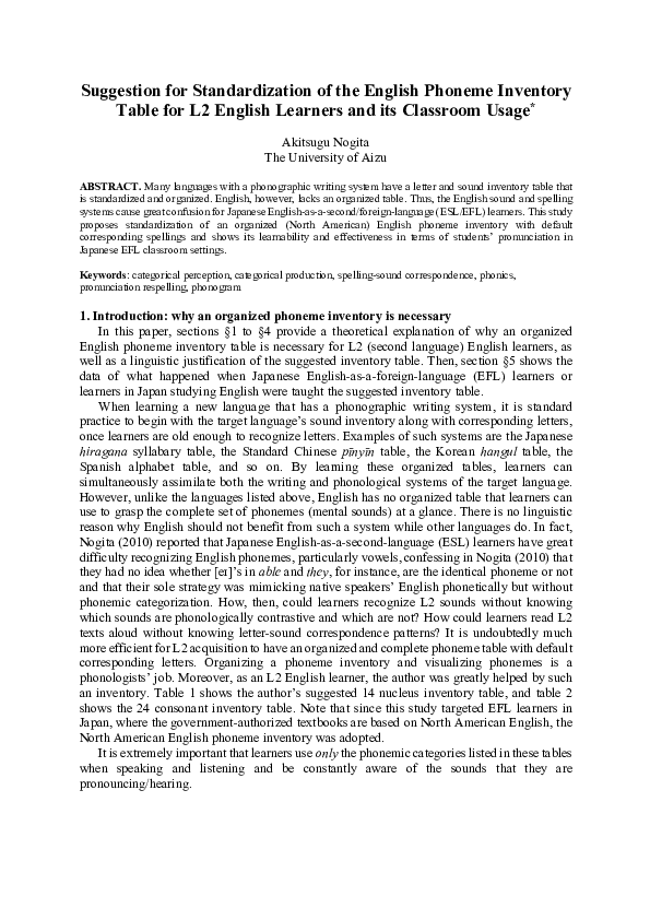 (PDF) Suggestion for Standardization of the English Phoneme Inventory ...