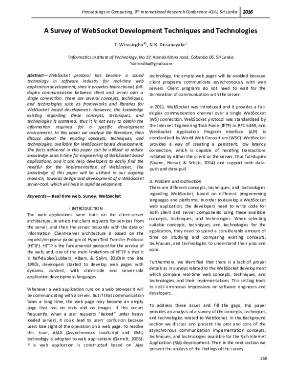 (PDF) A Survey of WebSocket Development Techniques and Technologies