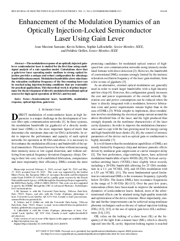 (PDF) Enhancement of the Modulation Dynamics of an Optically Injection ...