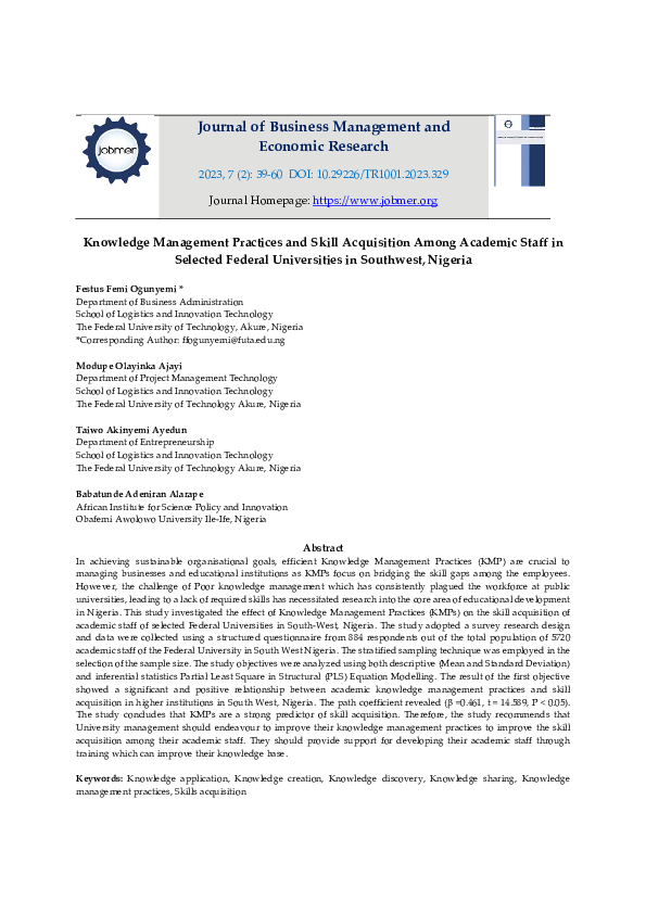 (PDF) Knowledge Management Practices and Skill Acquisition Among ...