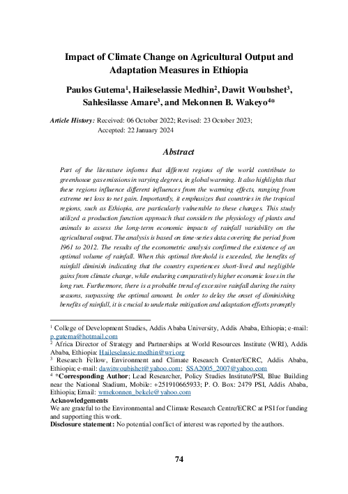 (PDF) Impact of Climate Change on Agricultural Output and Adaptation ...