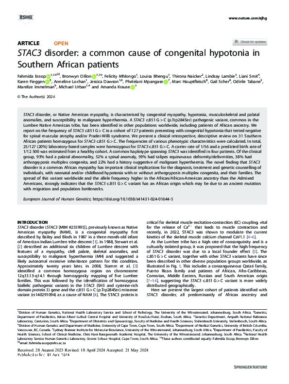 (PDF) STAC3 disorder: a common cause of congenital hypotonia in ...