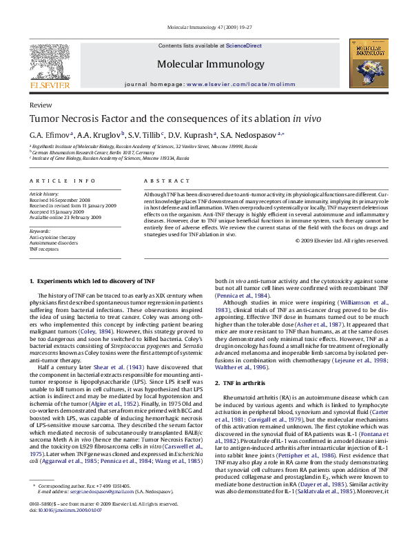 (PDF) Tumor Necrosis Factor and the consequences of its ablation in vivo