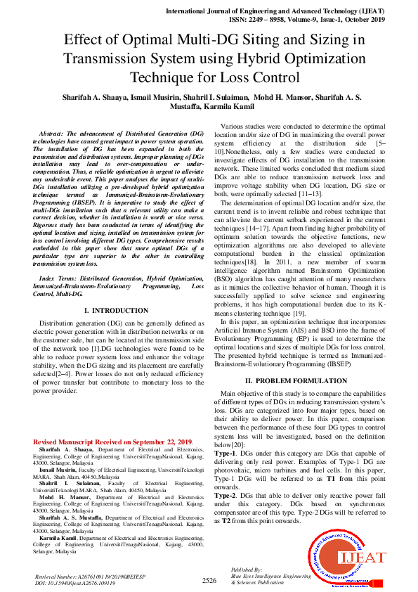 (PDF) Effect of Optimal Multi-DG Siting and Sizing in Transmission ...