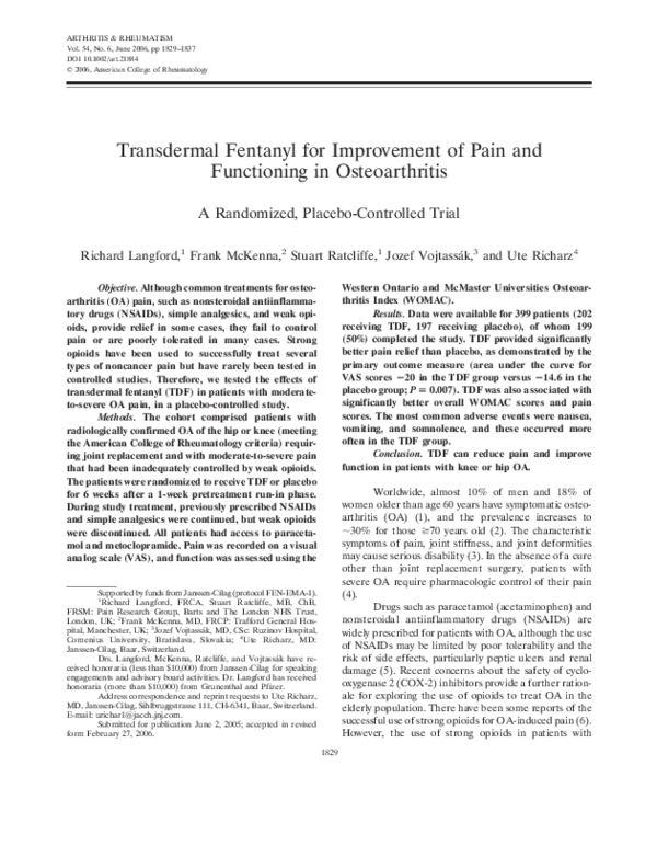 (PDF) Transdermal fentanyl for improvement of pain and functioning in ...