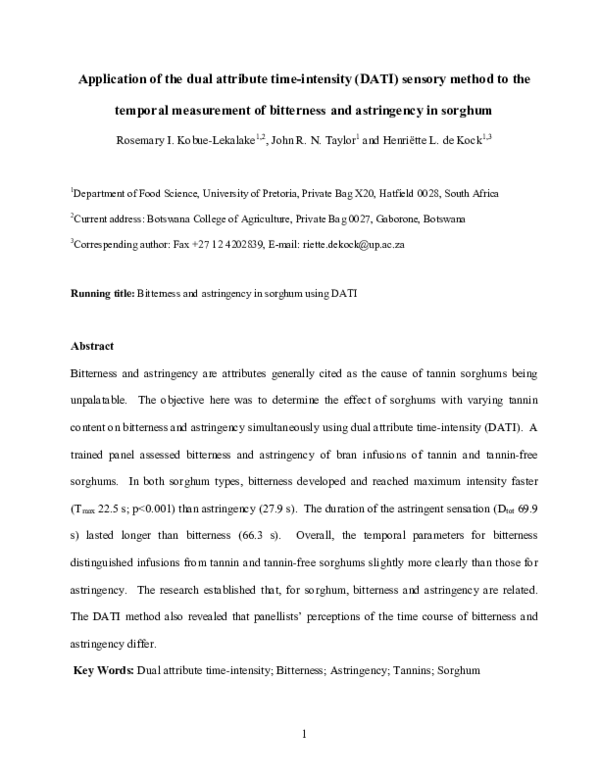 (PDF) Application of the dual attribute time-intensity (DATI) sensory ...