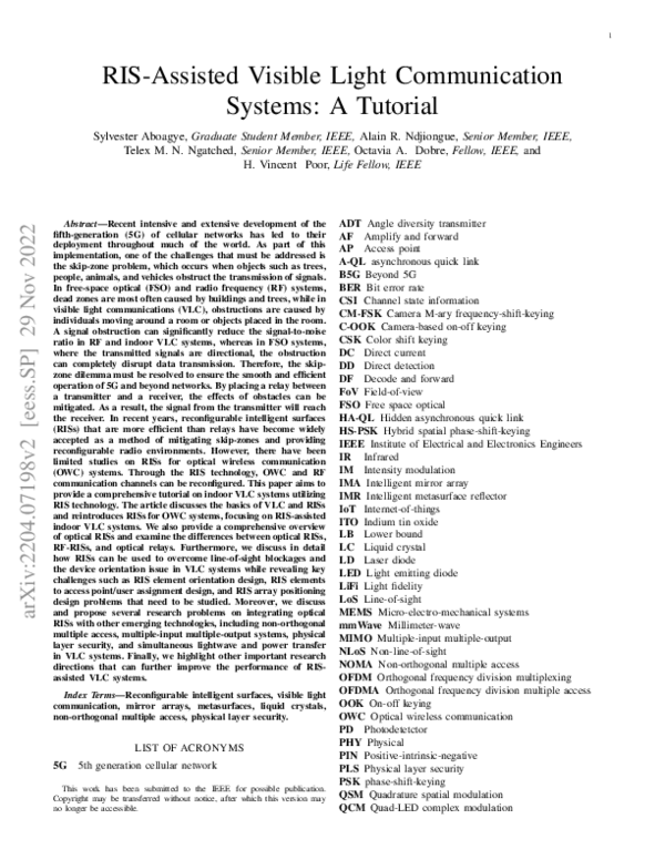 (PDF) RIS-Assisted Visible Light Communication Systems: A Tutorial