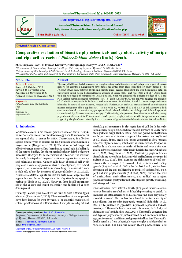 (PDF) Comparative evaluation of bioactive phytochemicals and cytotoxic ...