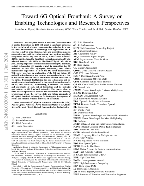(PDF) Toward 6G Optical Fronthaul: A Survey on Enabling Technologies ...