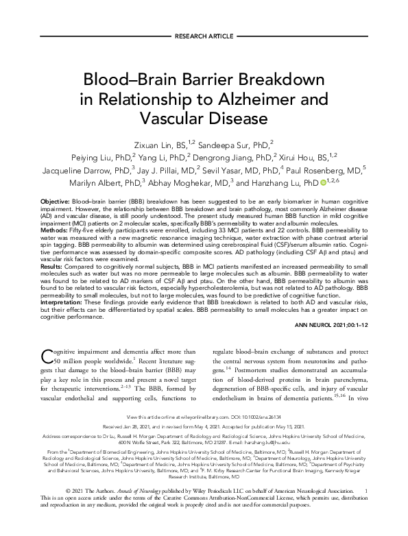 (PDF) Blood–Brain Barrier Breakdown in Relationship to Alzheimer and ...