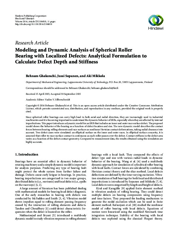 (PDF) Modeling and Dynamic Analysis of Spherical Roller Bearing with ...