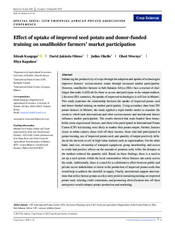 (PDF) Effect of uptake of improved seed potato and donor-funded ...