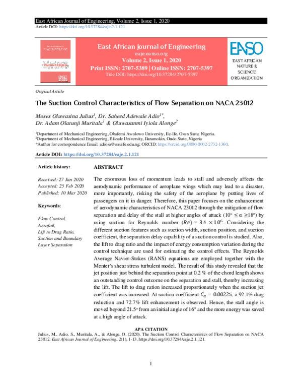 (PDF) The Suction Control Characteristics of Flow Separation on NACA 23012