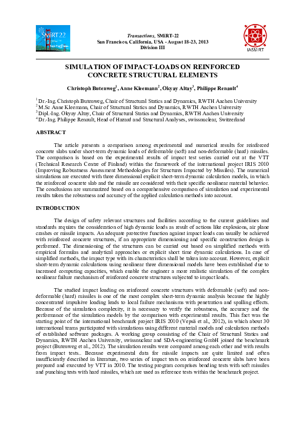 (PDF) Simulation of impact-loads on reinforced concrete structural elements